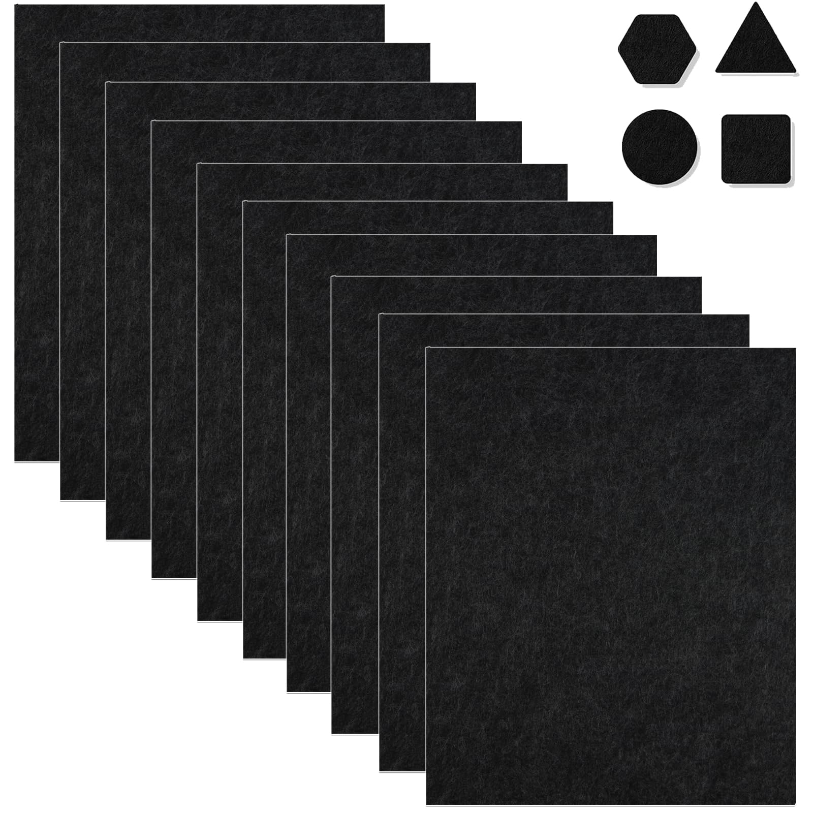 BORISCA 10 Stück Filzgleiter Selbstklebend zum Zuschneiden Schwarz, 16×20×0.5cm Filzgleiter für Stühle, Möbelgleiter Filz zum Bodenschutz und Geräuschdämpfend, Filzunterlagen für Möbel Selbstklebend