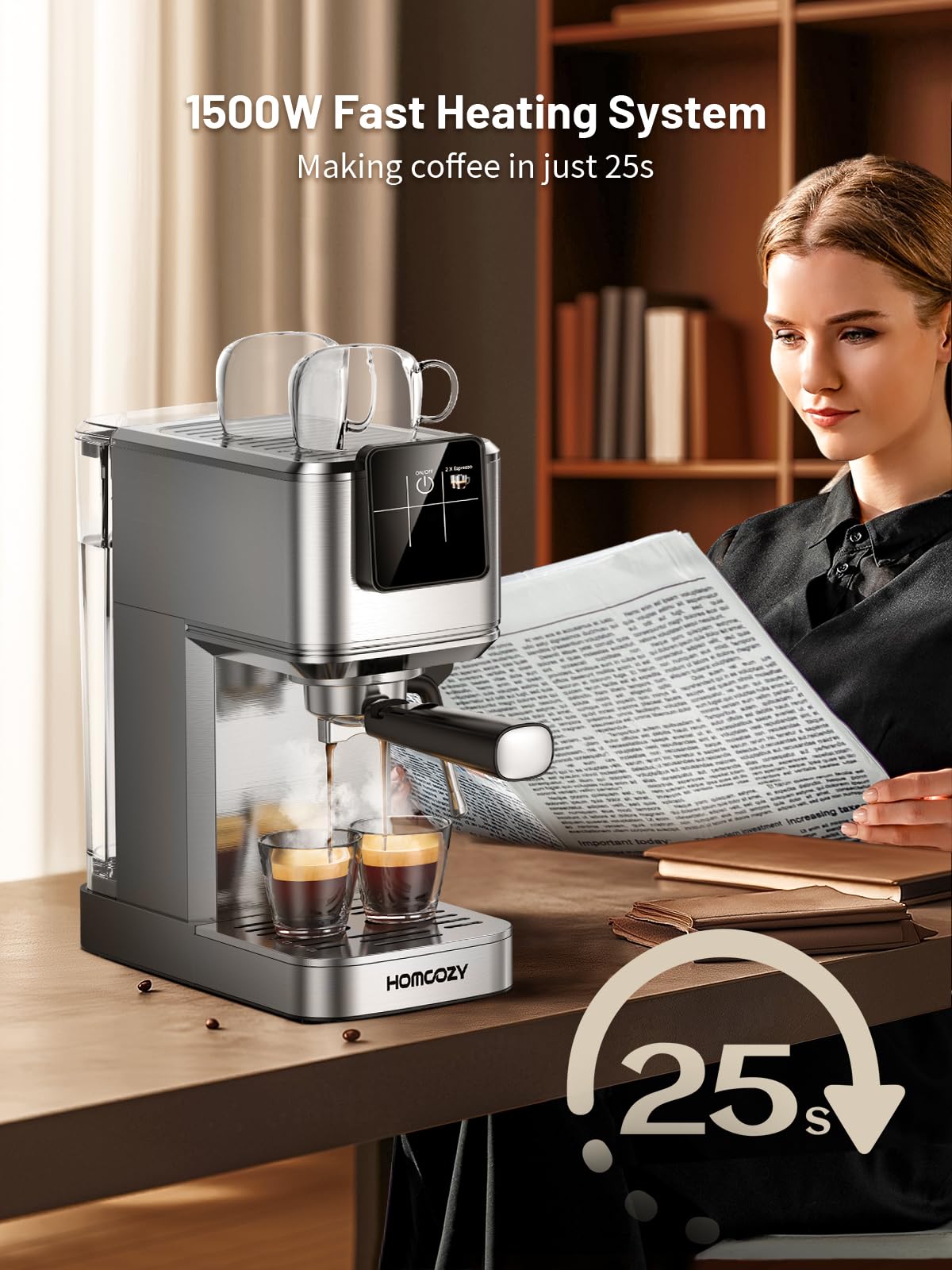 Macchina da caffè espresso da 20 bar con tecnologia Rapid Cold Brew, montalatte, controllo touch screen, serbatoio dell'acqua compatto, ideale per latte, cappuccino, americano, uso domestico e ufficio