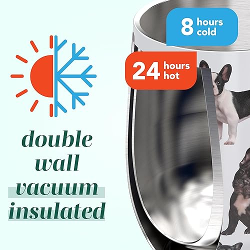 Miniatura 5 de Greenline Goods Vasos aislados de 12 onzas con tapa de Bulldog Francés, vasos de acero inoxidable para bebidas calientes y frías, elegante diseño de