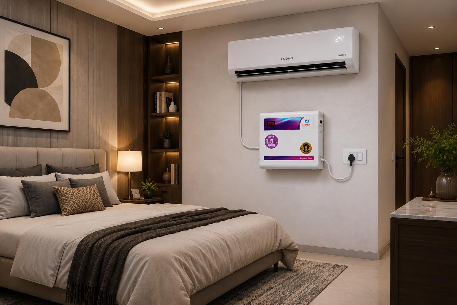 Everest EWD 400 N Elegant Digi Double Booster Inverter AC & Normal AC Voltage Digital Display Stabilizer Used Upto 1.5 Ton AC Working Range (150 V to 270 V) White 4