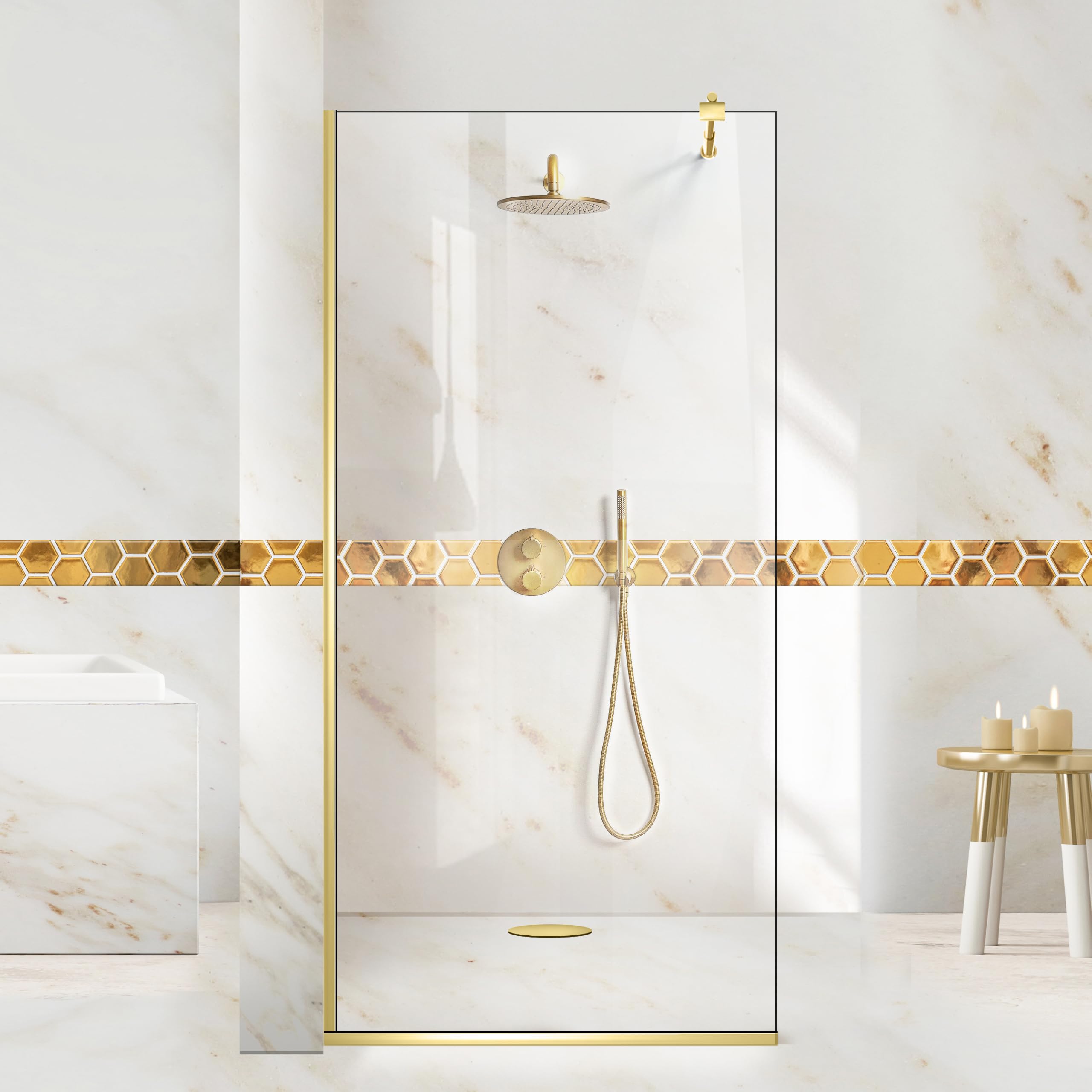 Aqua Class Gold, 50 cm da 50/60/70/80/90/100/110/120, vetro trasparente da 6 mm, con rivestimento nano sabbiato (50 x 195 cm)