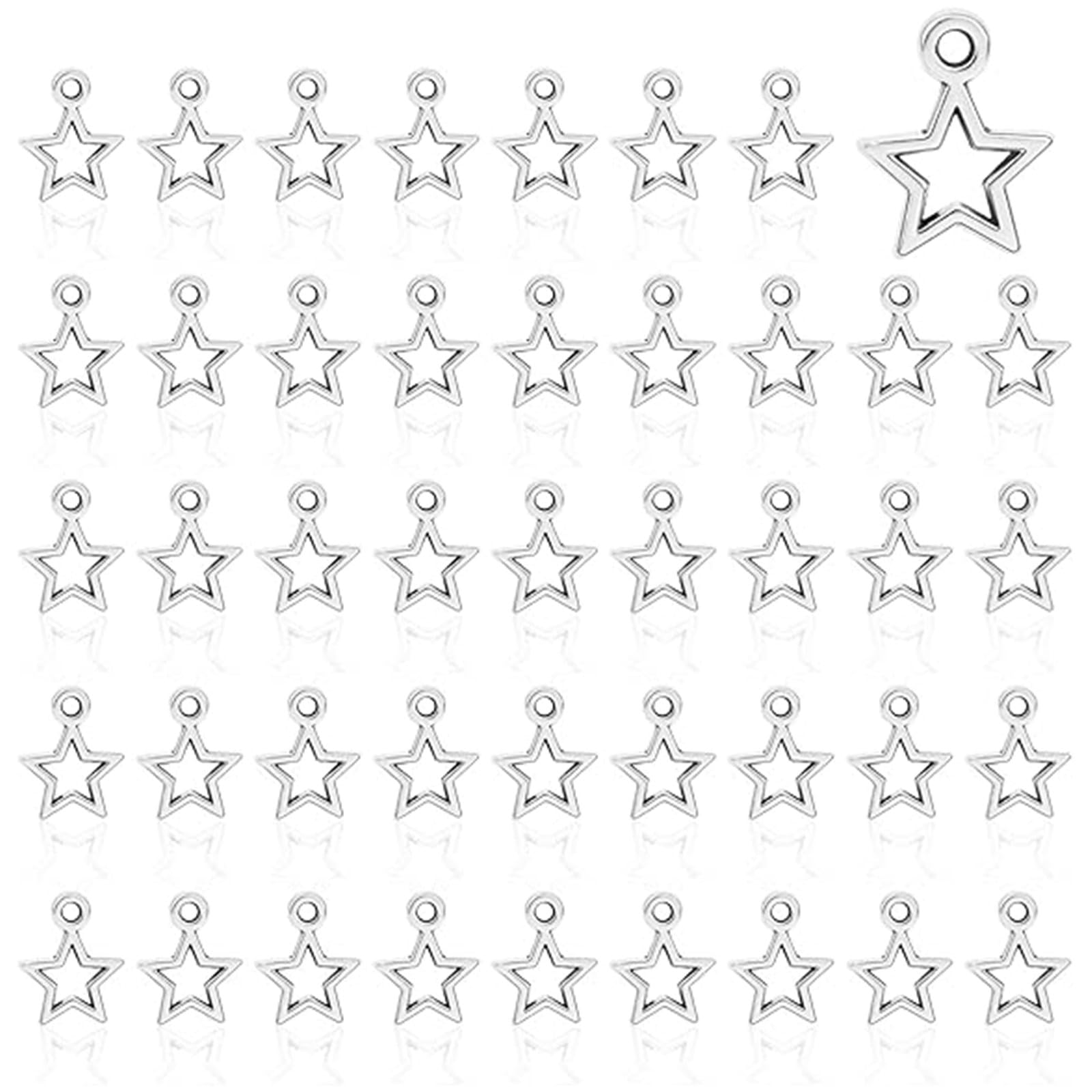 CVNRCLP 150Pcs Silver Mini Star Shape Charms - Metal Flat Star Pendants for Jewelry Making and Craft Supplies，star charms，