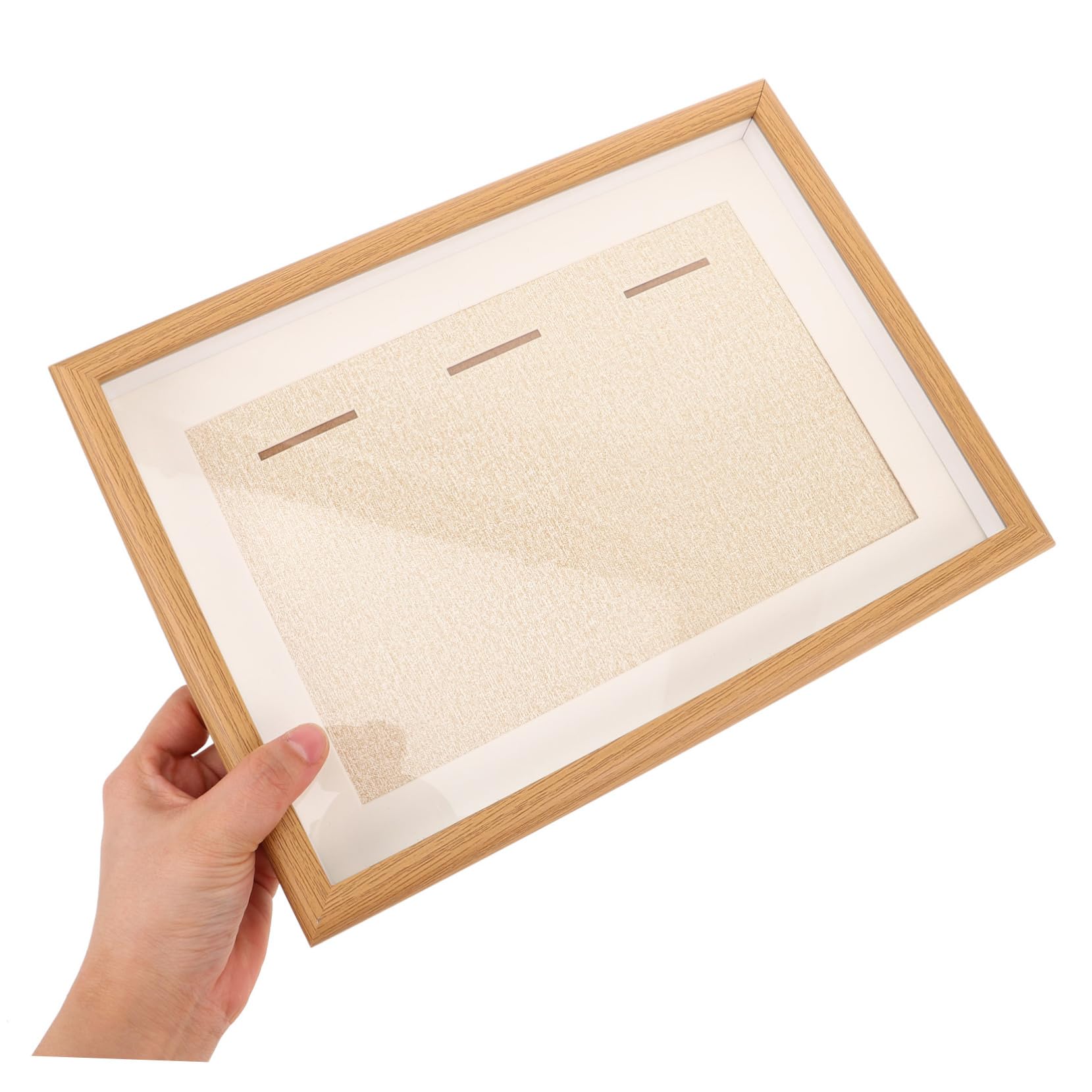 GLEAVI Cornice Portamedaglie 3 Pezzi Beige in Legno, Vetro e Acrilico
