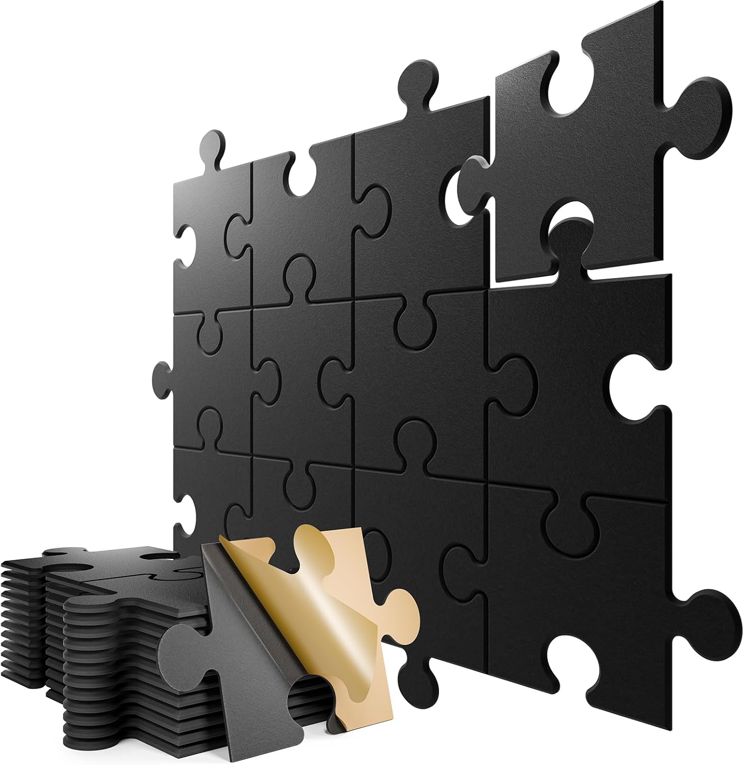 12 Pack Self-adhesive Sound Proof Foam Panels for Walls 14" X 9" X 0.4" - Jigsaw Acoustic Panels High Density, Soundproof Wall Panels for Home, Studio Office Absorb Noise, Eliminate Echoes Black