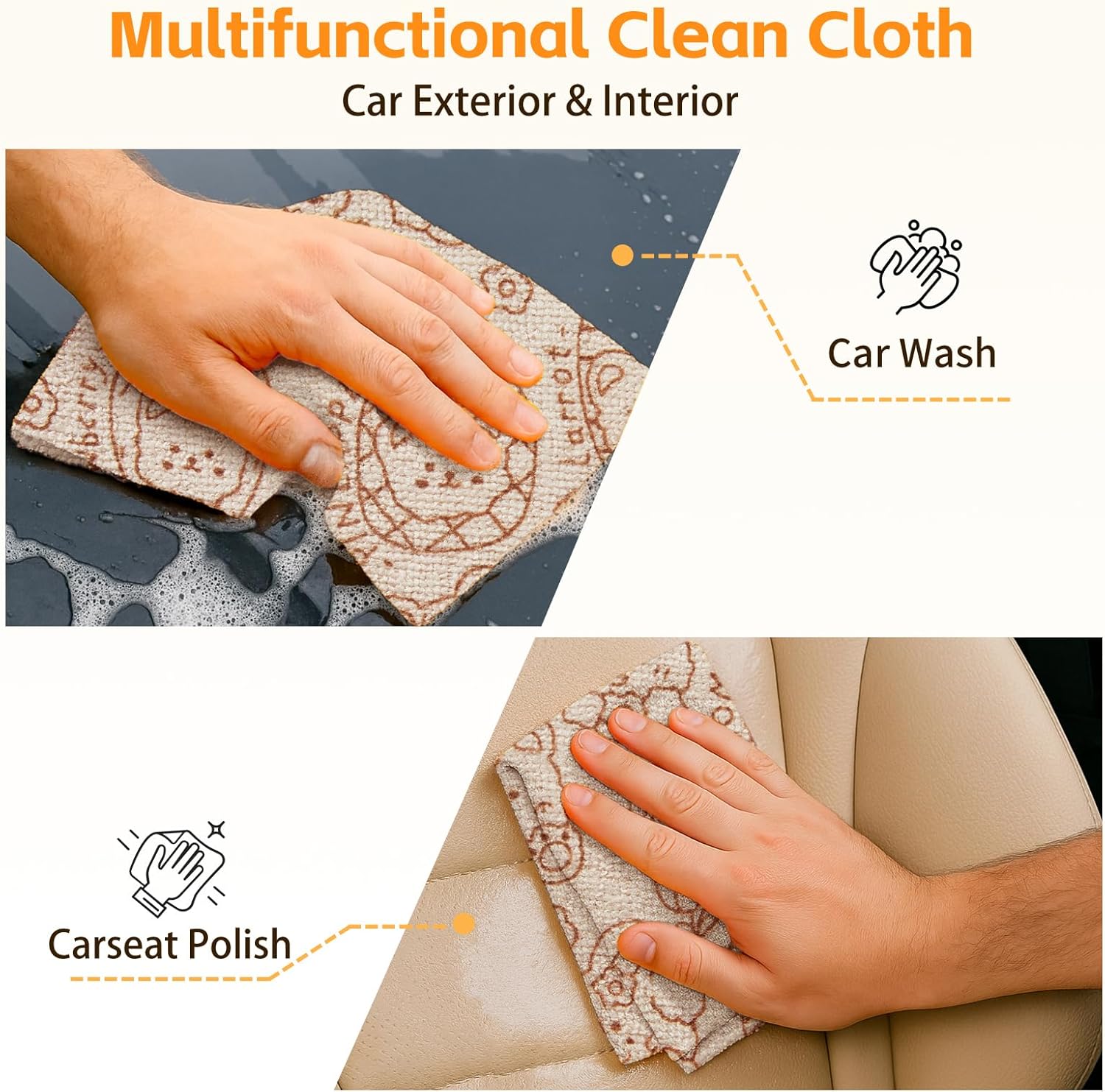 Microfiber Cleaning Cloth Roll, 50-Count, Reusable Durable Washable Absorbent Towels, Lint-Free Non-Scratch Dish Rags for Kitchen & Housekeeping, Car & Screen, Brown Cute Bear Print, 12x12 in