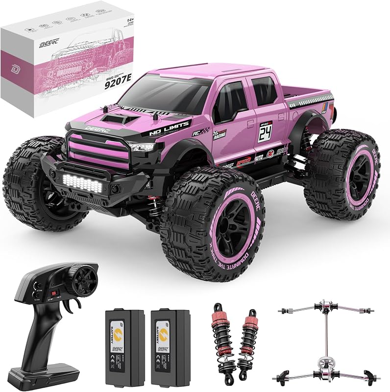 DEERC 1:10 4X4 RC Monster Truck 48km/h Rózsaszín Terepjáró 2 Akkumulátor