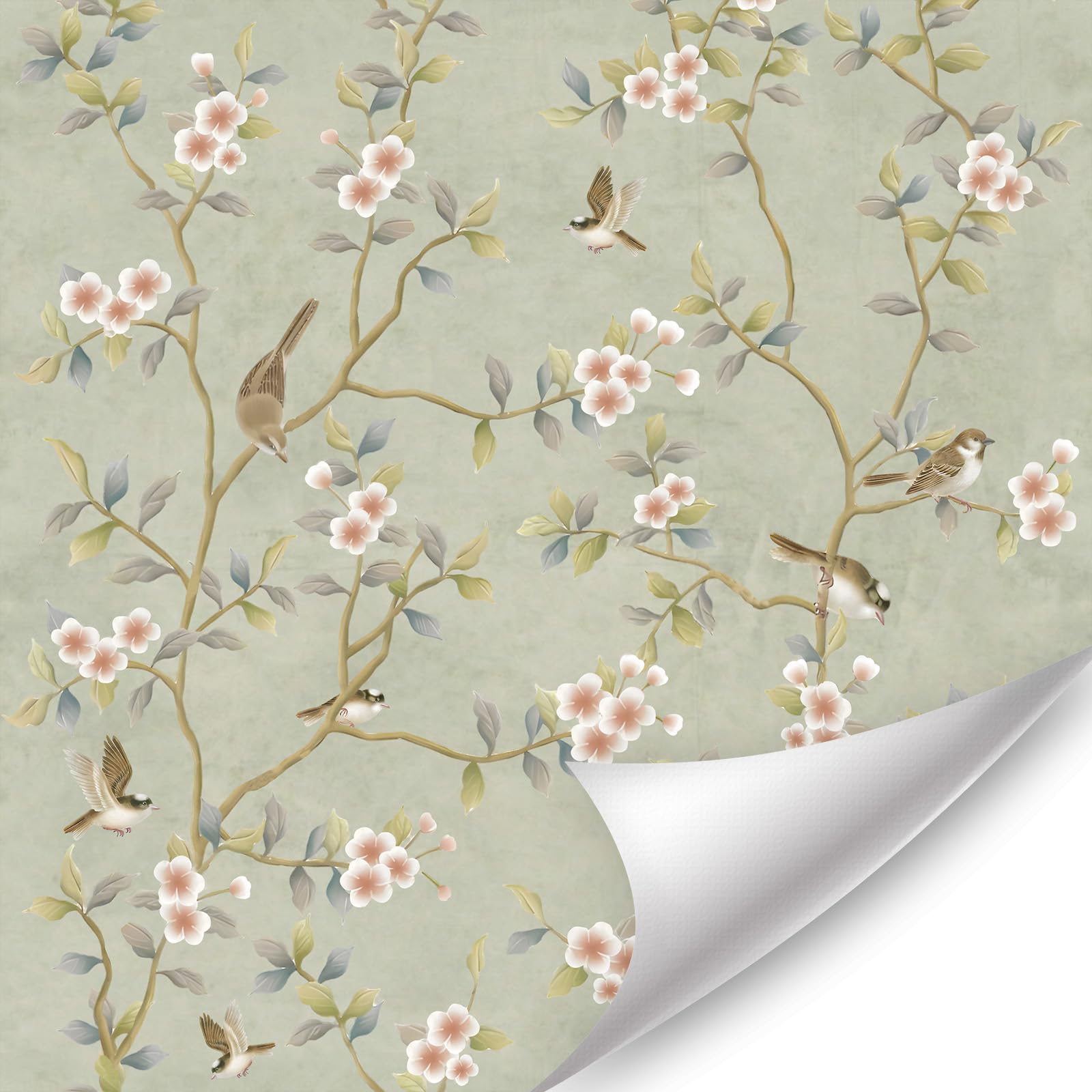 TOARTi Watercolor Floral Wallpaper Bohemian Flowers Peel and Stick Self Adhesive Vintage Wall Stickers Birds Wallpaper for Bathroom Bedroom Living Room Nursery Boho Home Decor 44x300cm