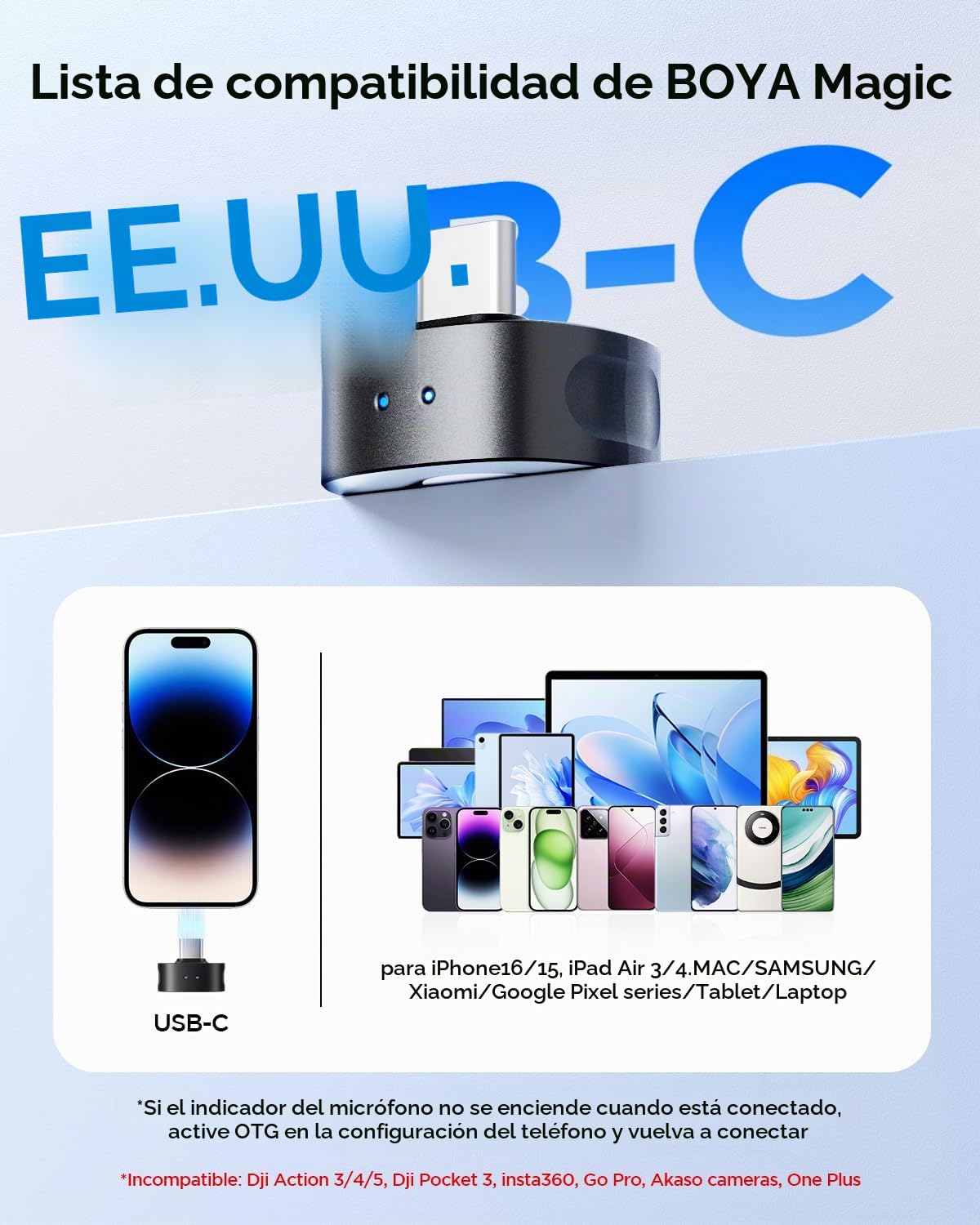 BOYA Magic 4 en 1 Transformable Micrófono Inalámbrico, Micro de Solapa/De Mano/Mesa/En Cámara Microfono Inalambrico para iPhone15/16/Android, Vlogging y Streaming(2TX+1RX)