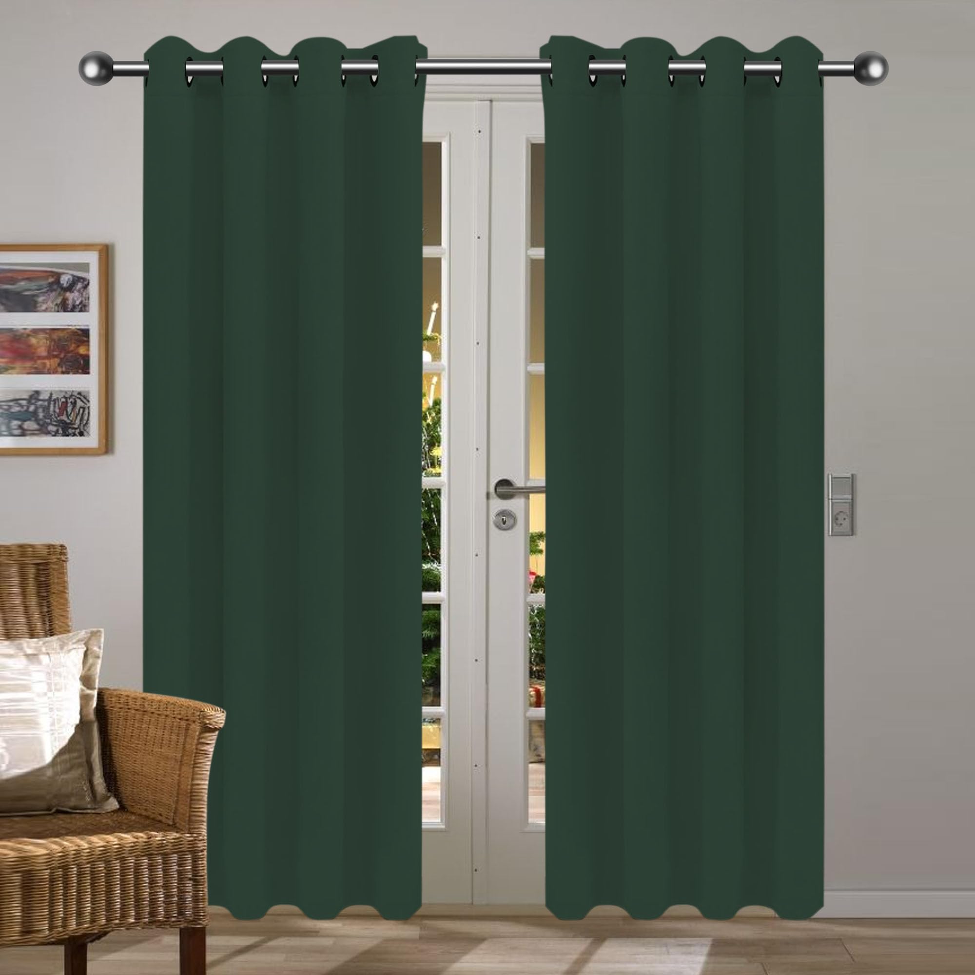 Rideau occultant 190x390 cm isolant thermique anti froid et chaleur pour chambre moderne vert foncé