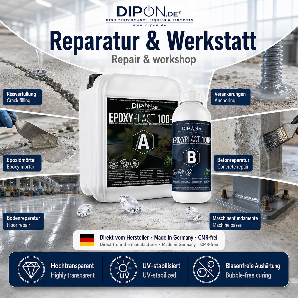 6,0 KG Epoxidharz 2K Epoxi Harz mit Härter Glasklar in Profi Qualität und geruchs- und emissionsarm. Epoxy Gießharz UV Stab. für Schmuck Holz Tisch Aquarium Terra Formenbau GFK Bodenbeschichtung