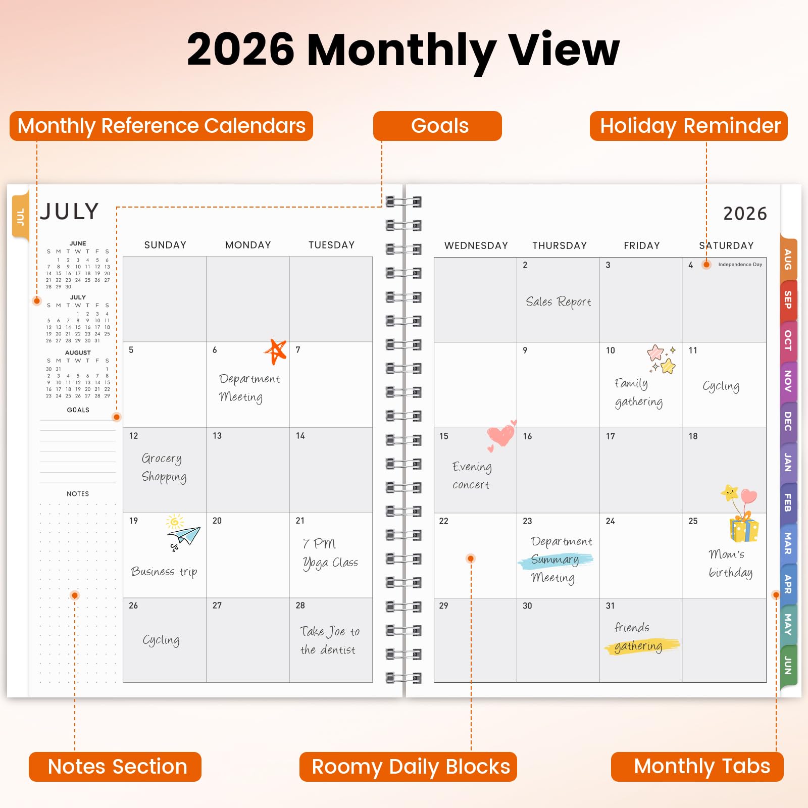 Oucaru Akademischer Planer 2026-2027, Wochen- & Monatskalender mit Stundenplan, Juli 2026 - Juni 2027, 21,6 x 27,9 cm, Hardcover Agenda mit laminierten Registern für Schüler, Lehrer, Schule