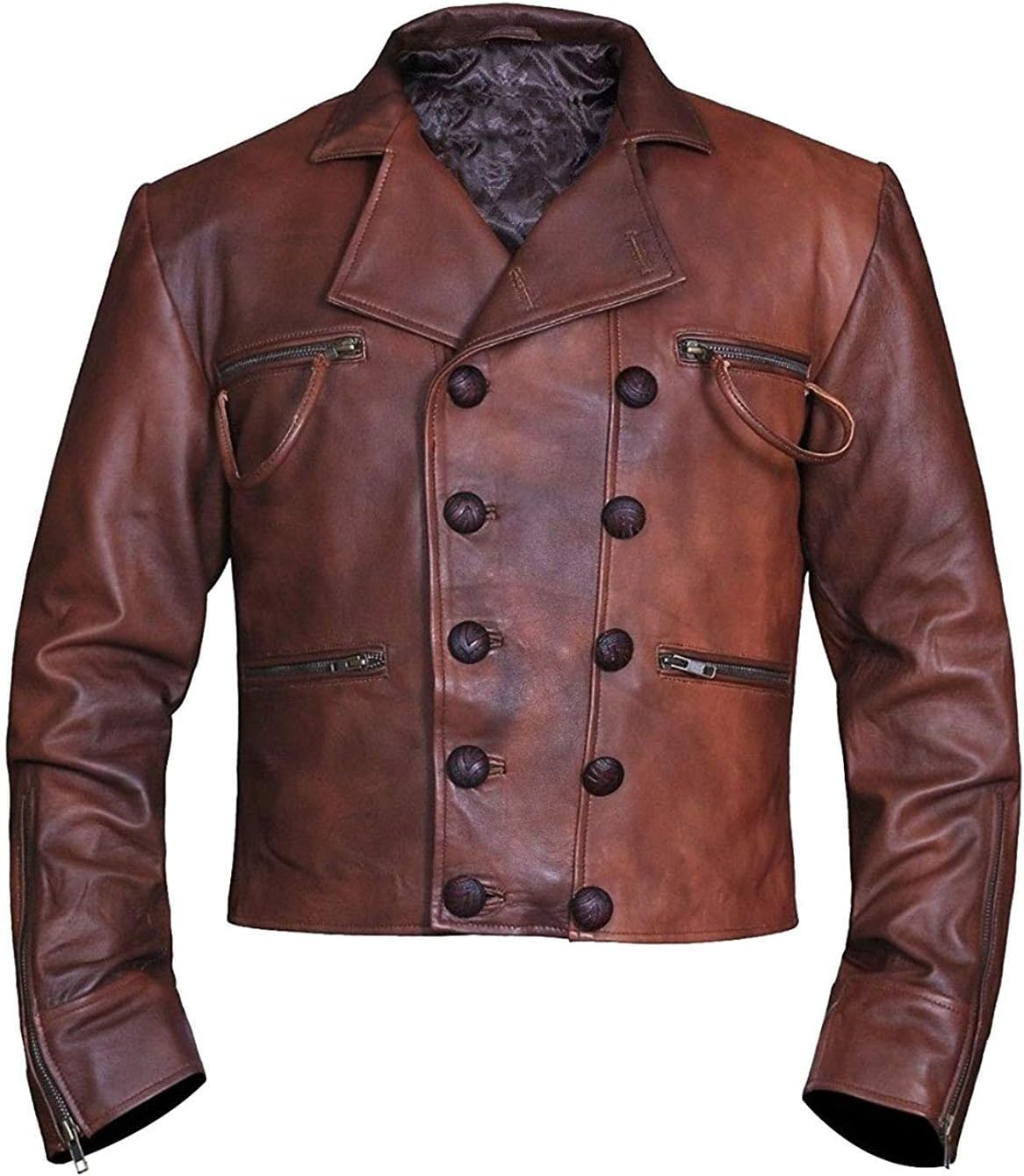 LP-FACON Mens Brando Classic Motorcycle Rider Vintage Biker Leather Jacket Collection