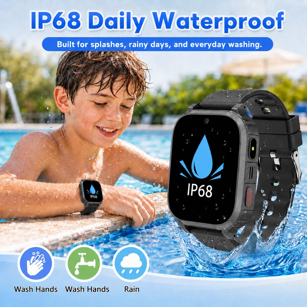 4G Smartwatch per Bambini, Smartwatch con GPS e SOS, Chiamate, Videochiamate, Chat e SMS, Fotocamera, IP68, Modalità Scuola, Sveglia, Torcia, Orologio Telefono Bambini Regalo per Ragazzi e Ragazze