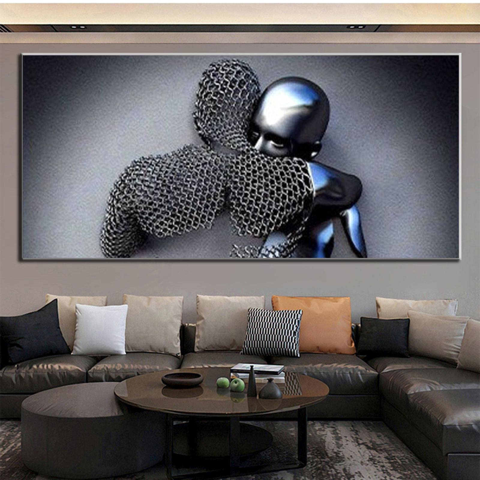 Abstrakte Metallfigur Statue Kunst Leinwand Malerei Romantische Poster und Drucke Skulptur Wandkunst Bilder für Wohnzimmer 80x160cm Rahmenlos