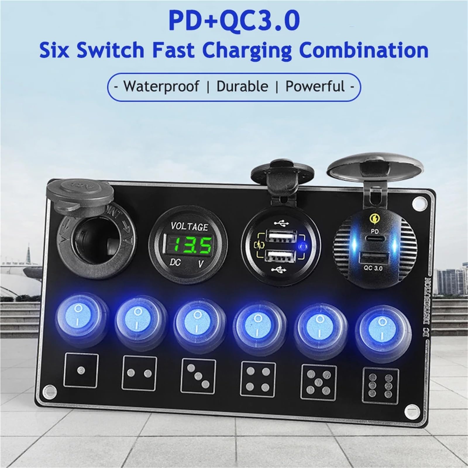 24V 12V 6 Przycisków Panel Przełączników Kołyskowych Z Cyfrowym Testerem Napięcia Ładowarka USB QC3.0 Szybka Samochodowa Zasilacz Łodzi I Przyczepy Kempingowej