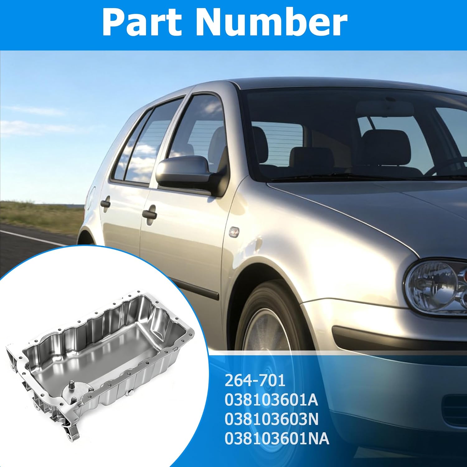 264-701 Engine Oil Pan & Drain Plug Compatible with VW Beetle 1998-2006 Clasico 2011-2013 Golf 1999-2004 Jetta 1999-2005 1.9L 2.0L L4 Replaces 038103601NA