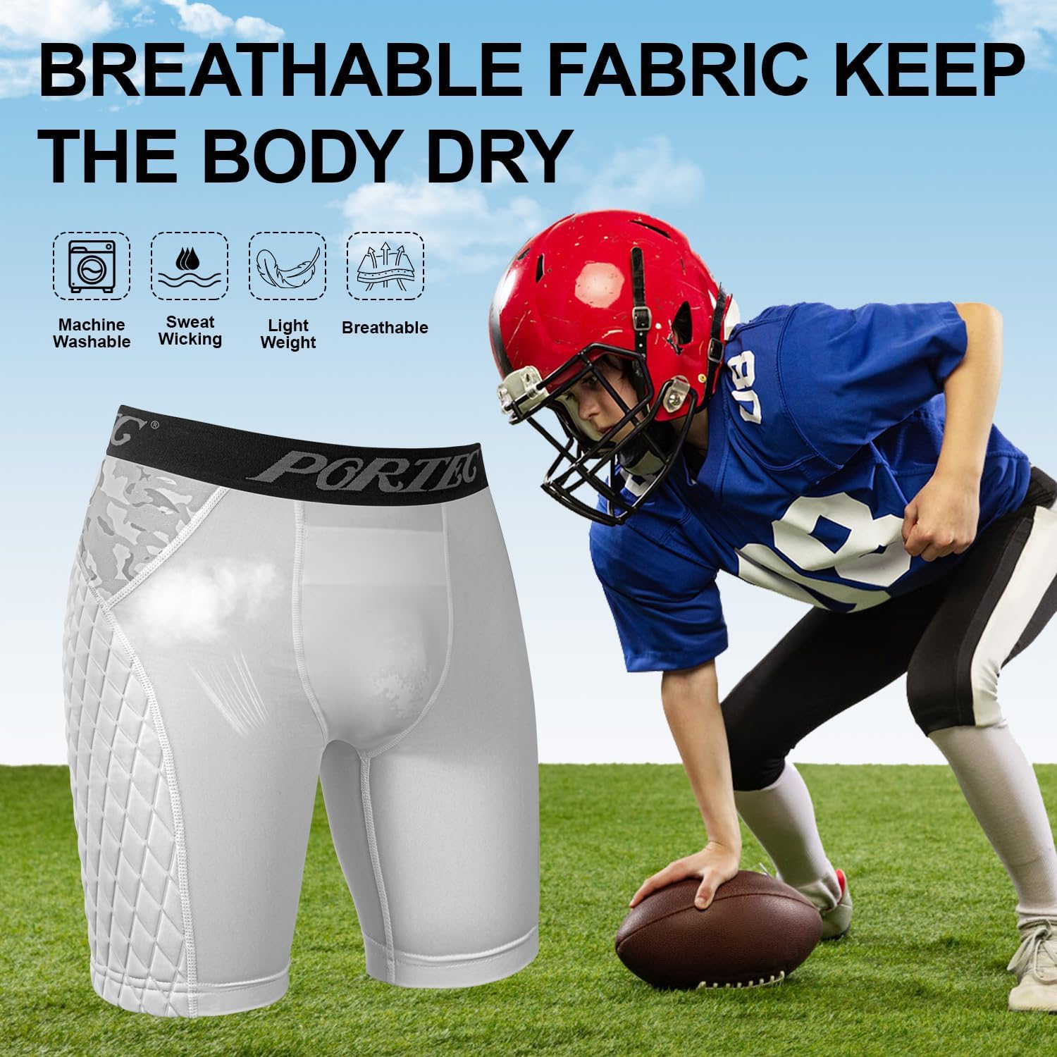 Youth Boys Compression Shorts with Protective Cup Padded Sliding Underwear for Baseball Football Lacrosse (White) - Image 5
