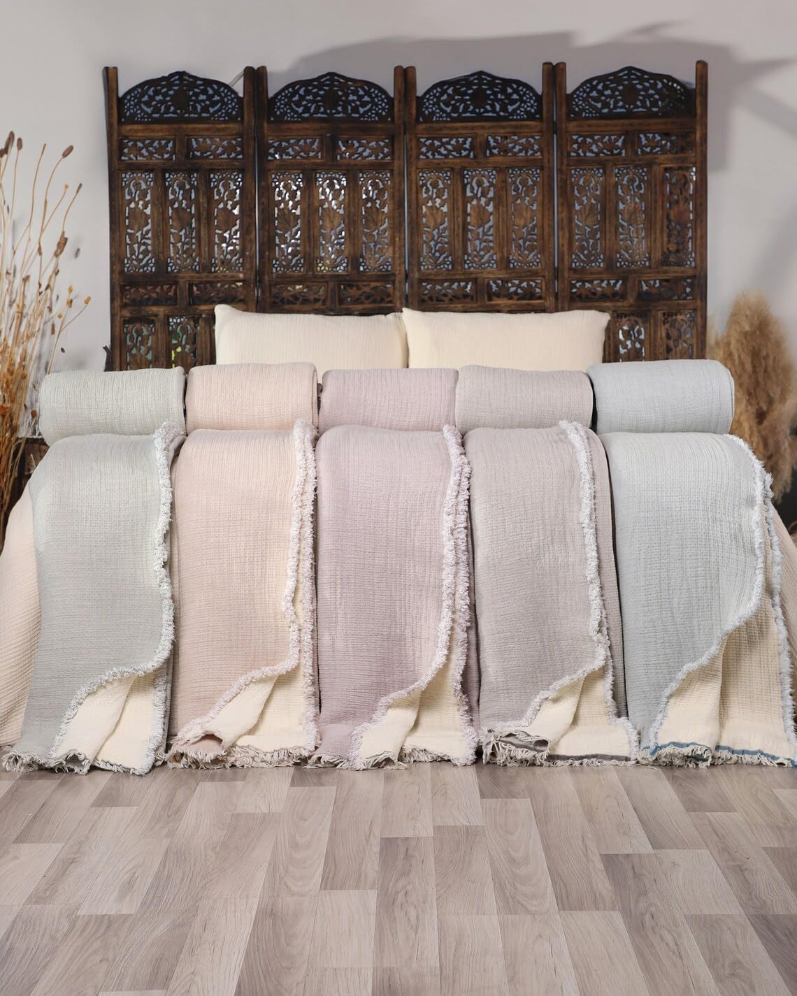 100% Cotton Muslin Comforter, 7 Layers Duvet, Soft Turkish Cotton Muslin Comforter, Lightweight, (Light Green, King (U.S. Standard))