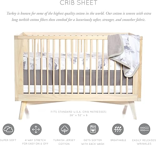 Miniatura 8 de Oilo Sábana para cuna, transpirable, ajustada, jersey de algodón turco, 300 hilos, lavable a máquina, se adapta a cuna estándar (28 x 52 x 6