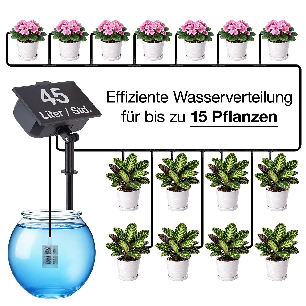 Royal Gardineer Bewässerung System Sets: 2er-Set Solar-Bewässerungssystem für 30 Pflanzen, Pumpe, bis 45 l/Std. (Bewässerung mit Solarpanel, Bewässerungscomputer mit Pumpe)