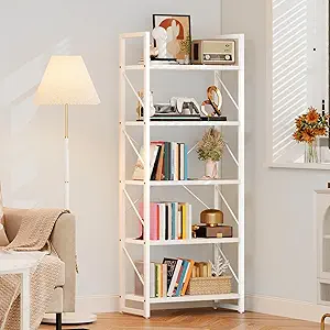 DWVO 5 Tier Bookshelf, White Book Shelf Modern Bookcase, Display Rack Book Storage Organizer for CD/Movie/Book, Bookshelves for Bedroom Office Living Room, White