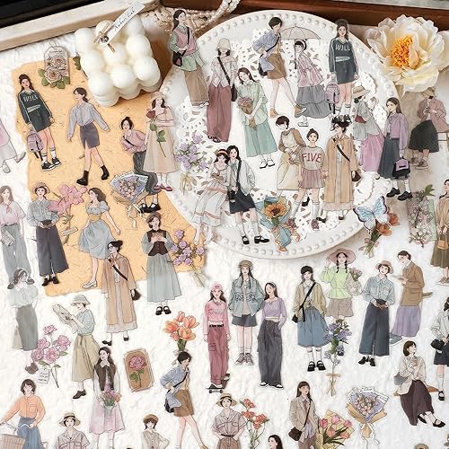 Miniatura 2 de Alideco 120pcs Scrapbook Stickers Set Kawaii Vintage Fashion Girl People Stickers for Journaling Scrapbooking Junk Journal Crafts Embelishment