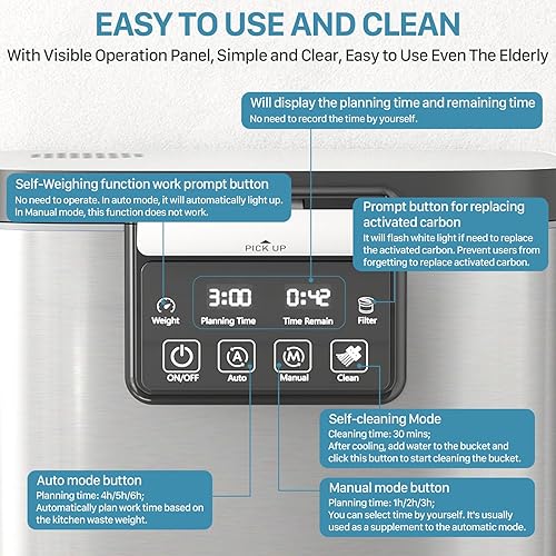 Miniatura 4 de Compostador eléctrico para cocina interior encimera de cocina de compostador sin olor de gran capacidad de 3.8L, máquina automática inteligente de
