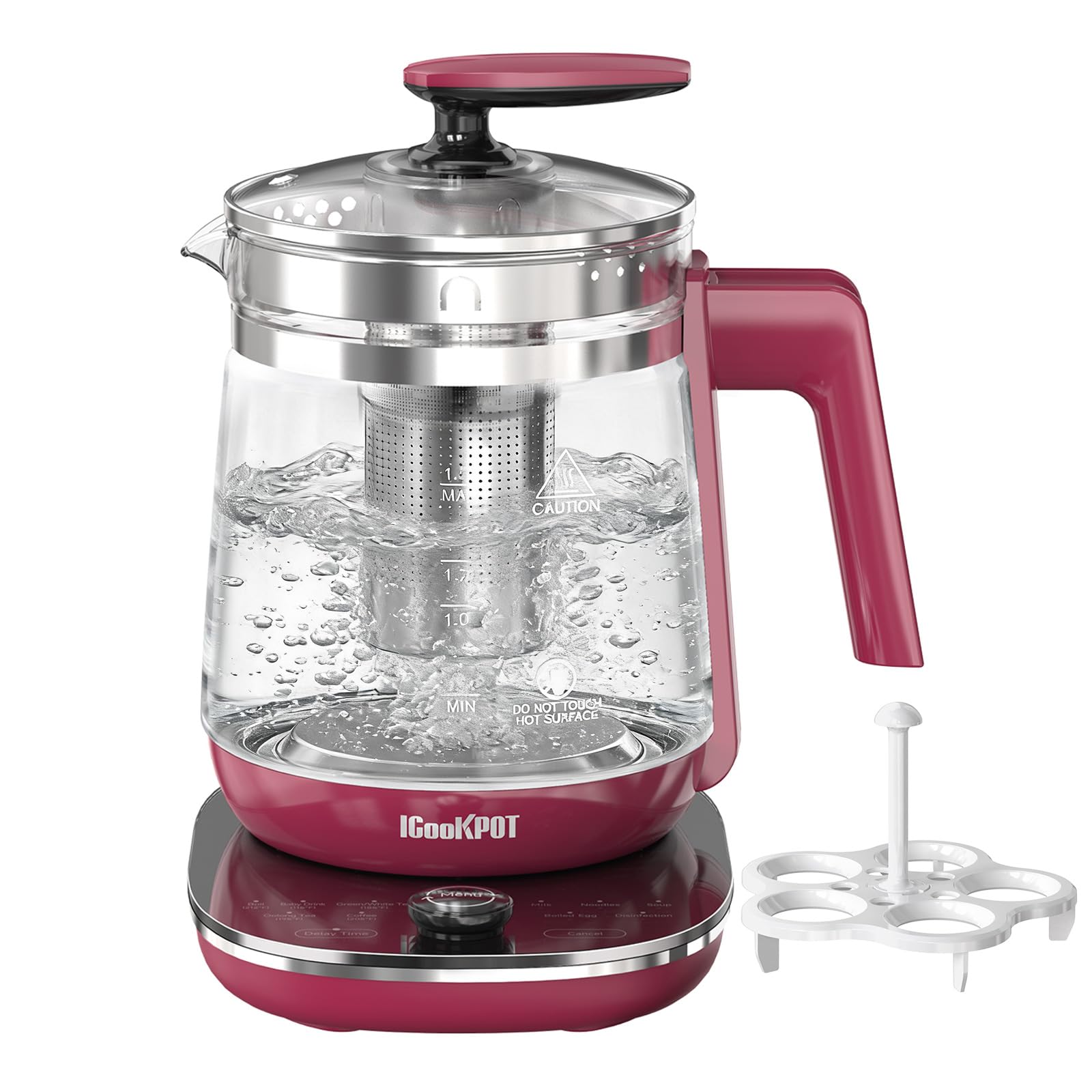 Electric Kettle 1.5L Borosilicate Glass, 1200W Temperature Control Tea Kettle with Auto Shut-Off &amp; Boil-Dry Protection, BPA-Free Stainless Steel Base, Fast Boil for Coffee &amp; Tea, Red