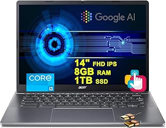 acer Chromebook Plus 514 Google AI Laptop 14" FHD IPS Touchscreen Intel Octa-core i3-N305 8GB RAM 1TB SSD USB-C Free Google AI/2TB Loud Storage for 1-Year Grey + HDMI Cable