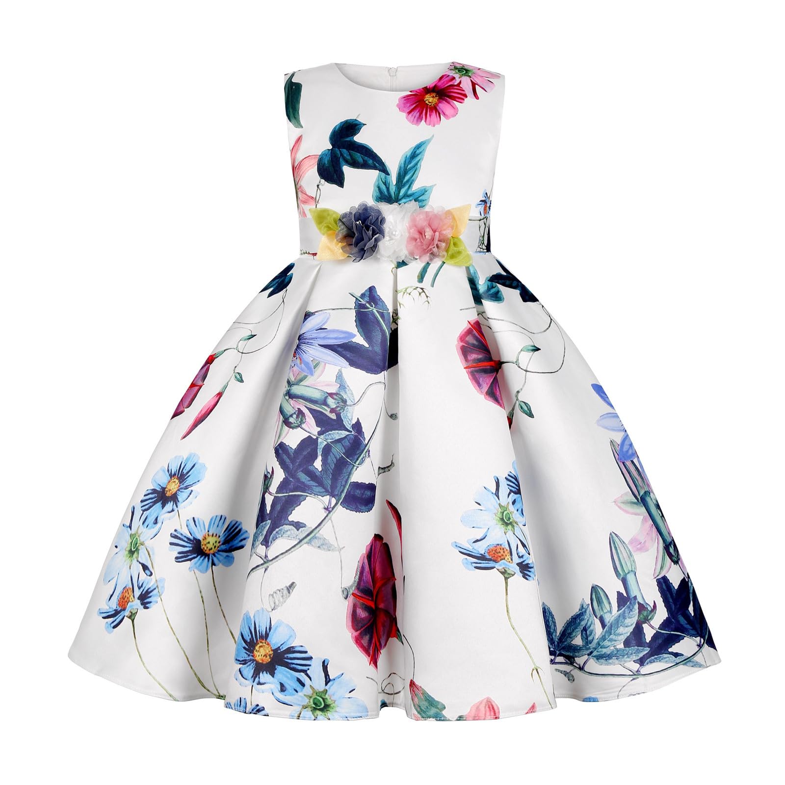 Vestido de Fiesta Infantil Atemporal con Estampado Floral para niñas: Elegante Vestido de Fiesta de Manga Corta para Fiestas y Ocasiones Especiales.