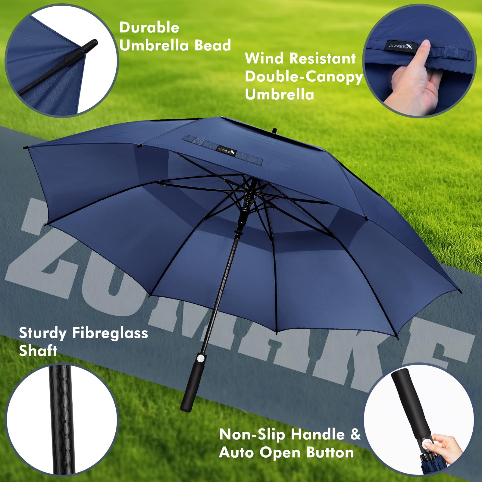 ZOMAKE Parasol Duży Wytrzymały na Wiatr M/L/XL/XXL,Parasol Golfowy Duży Wiatroodporny 51/54/62/68 cale - Rodzinny Parasolka Wytrzymały na Wiatr z Paskiem do Noszenia
