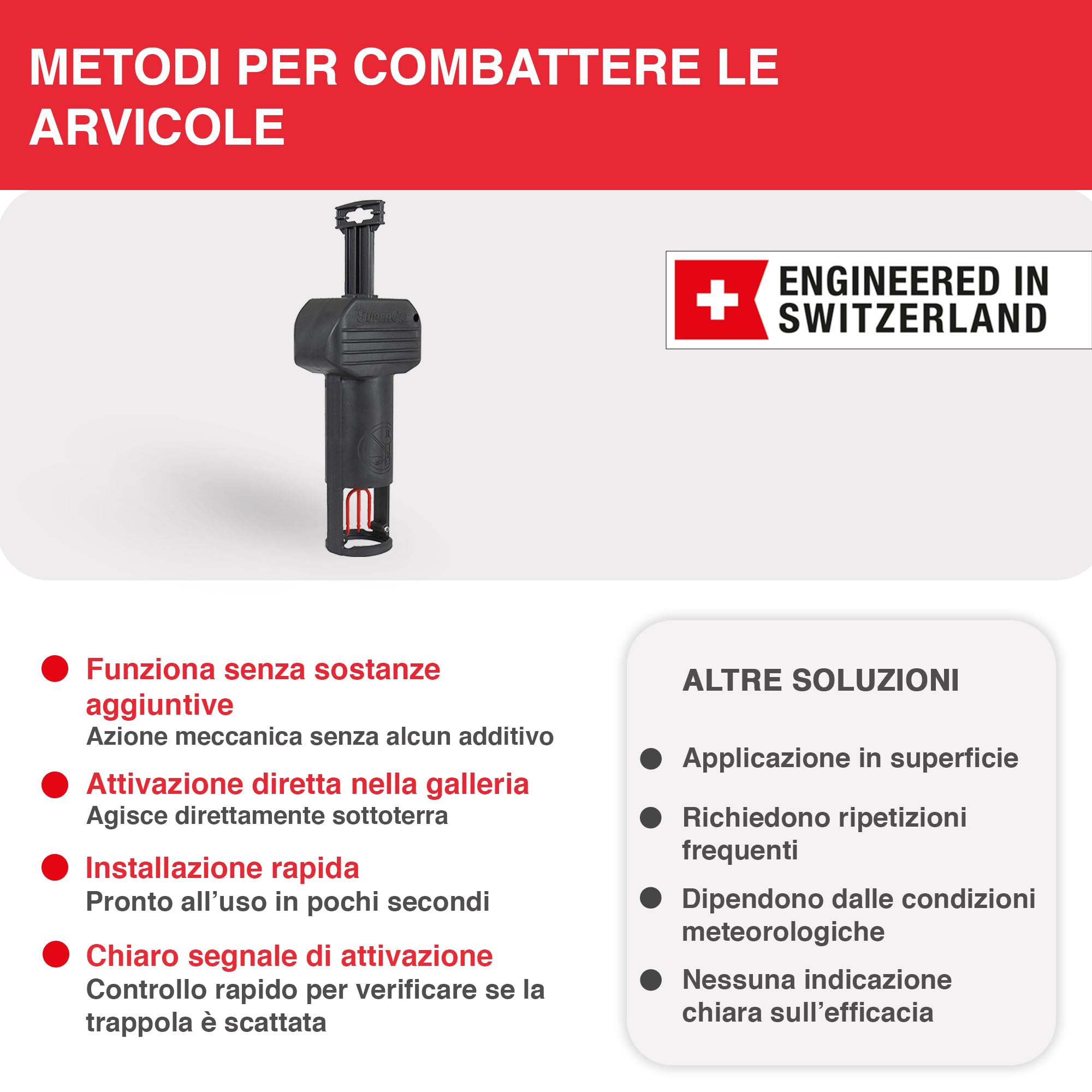 SWISSINNO Trappola Arvicola PRO SuperCat – Trappola a Scatto da Tunnel per Arvicole & Topi Campestri, Scatto Sensibile, Montaggio Facile, Cattura Roditori Riutilizzabile per Giardino – 1 Pezzo