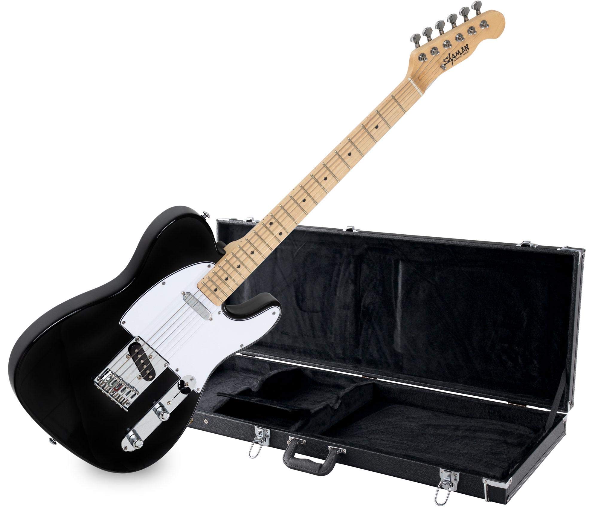 Shaman Element Series TCX-100B Koffer Set (Hochwertige E-Gitarre im TL Style mit 2 Single Coil Pickups & Cutaway inkl. Koffer) Schwarz