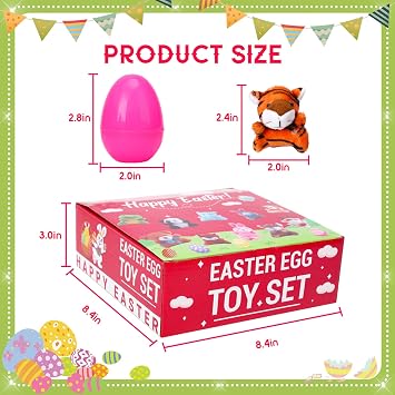 ThinkMax 16 adet Paskalya yumurtası, mini peluş hayvanlarla doldurulmuş oyuncak paskalya sepeti dolguları/dolguları, paskalya yumurtaları avı, paskalya partisi hediyesi