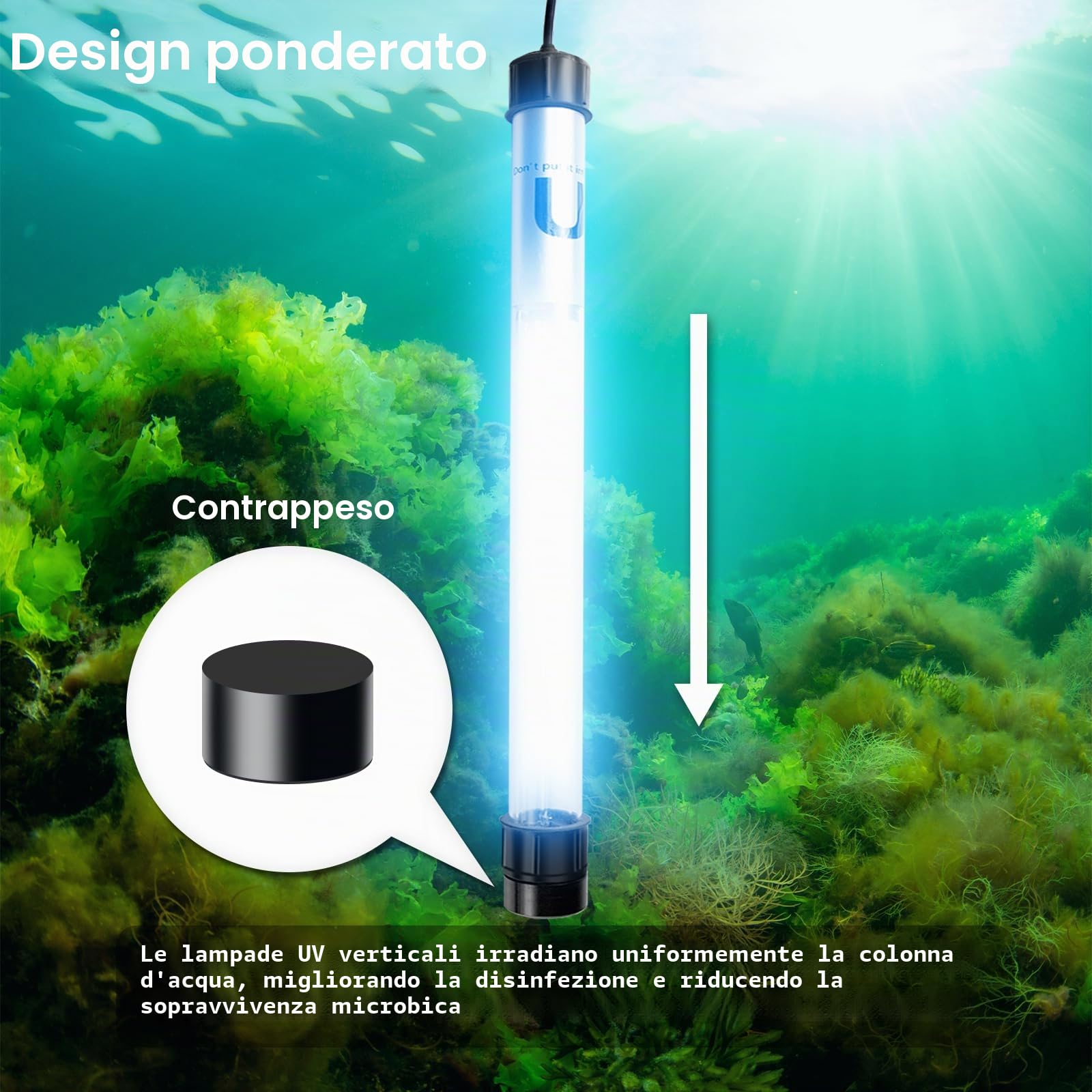 Luce UV per Stagno da 55W per 1892-19036 Litri, Luce UV per Acquario, Chiarificatore UV per Acqua per Stagno, Immersione Fredda, Stagno Koi, Acquario, Piscina e Vasca per Pesci per il Controllo delle