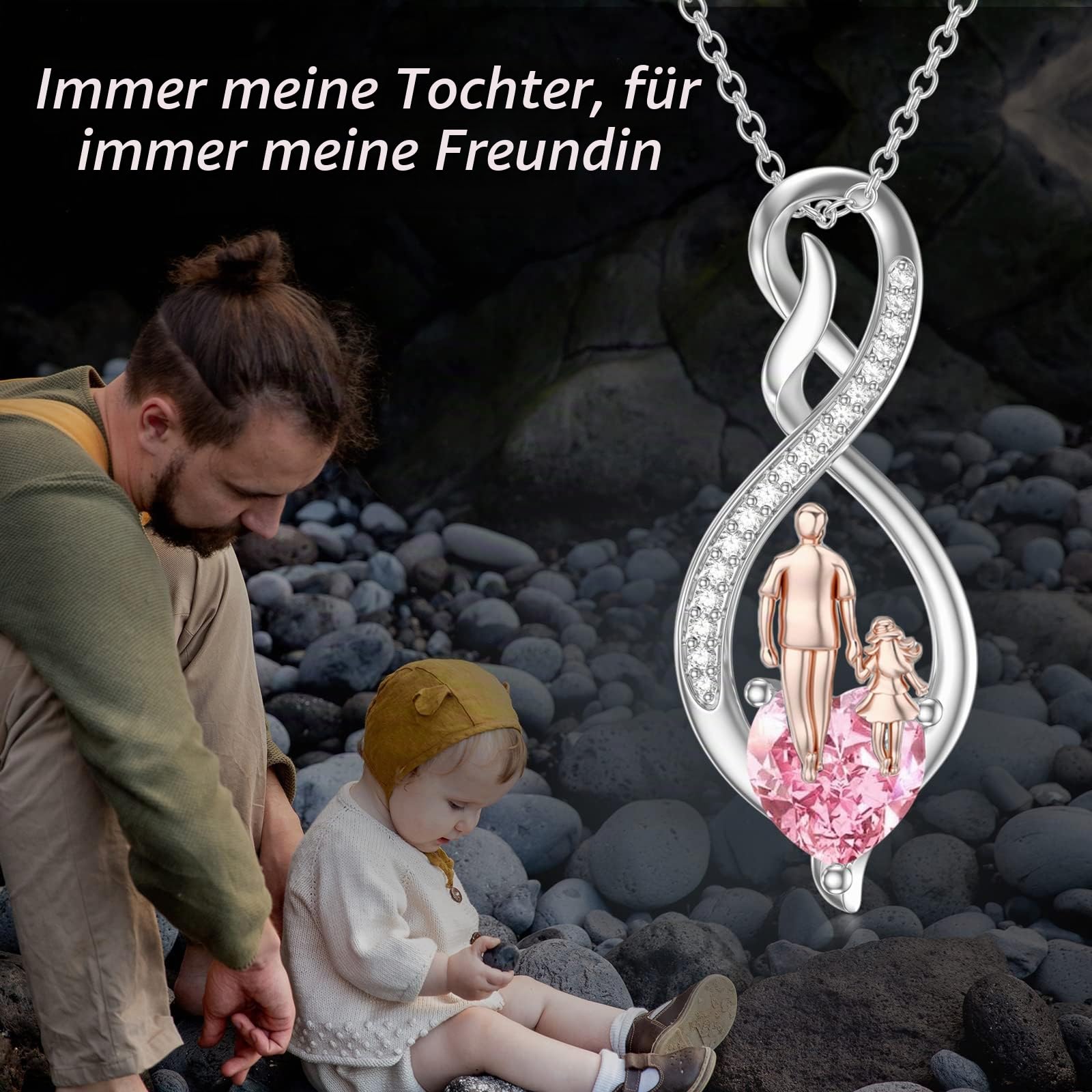 Vater Tochter Geburtsstein Halskette 925 Sterling Silber Unendlichkeit Herz Anhänger Halskette Geburtstag Weihnachten Schmuck Geschenke für Tochter von Papa