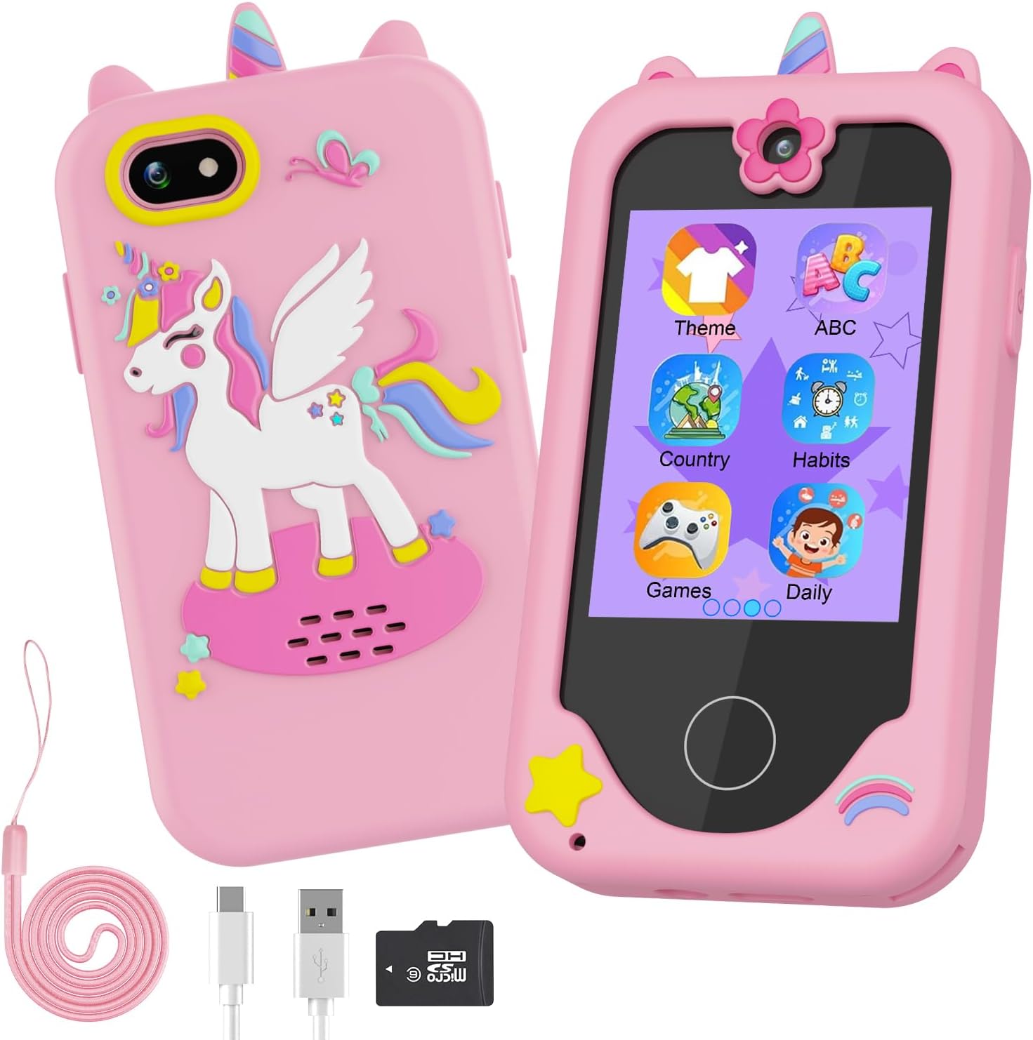 Diswoe Kids Phone for Girls, Christmas Birthday Unicorn Gifts for 3 4 5 6 7 8 Year Old Girls, Toddler Learning Phone Toy for Kids
