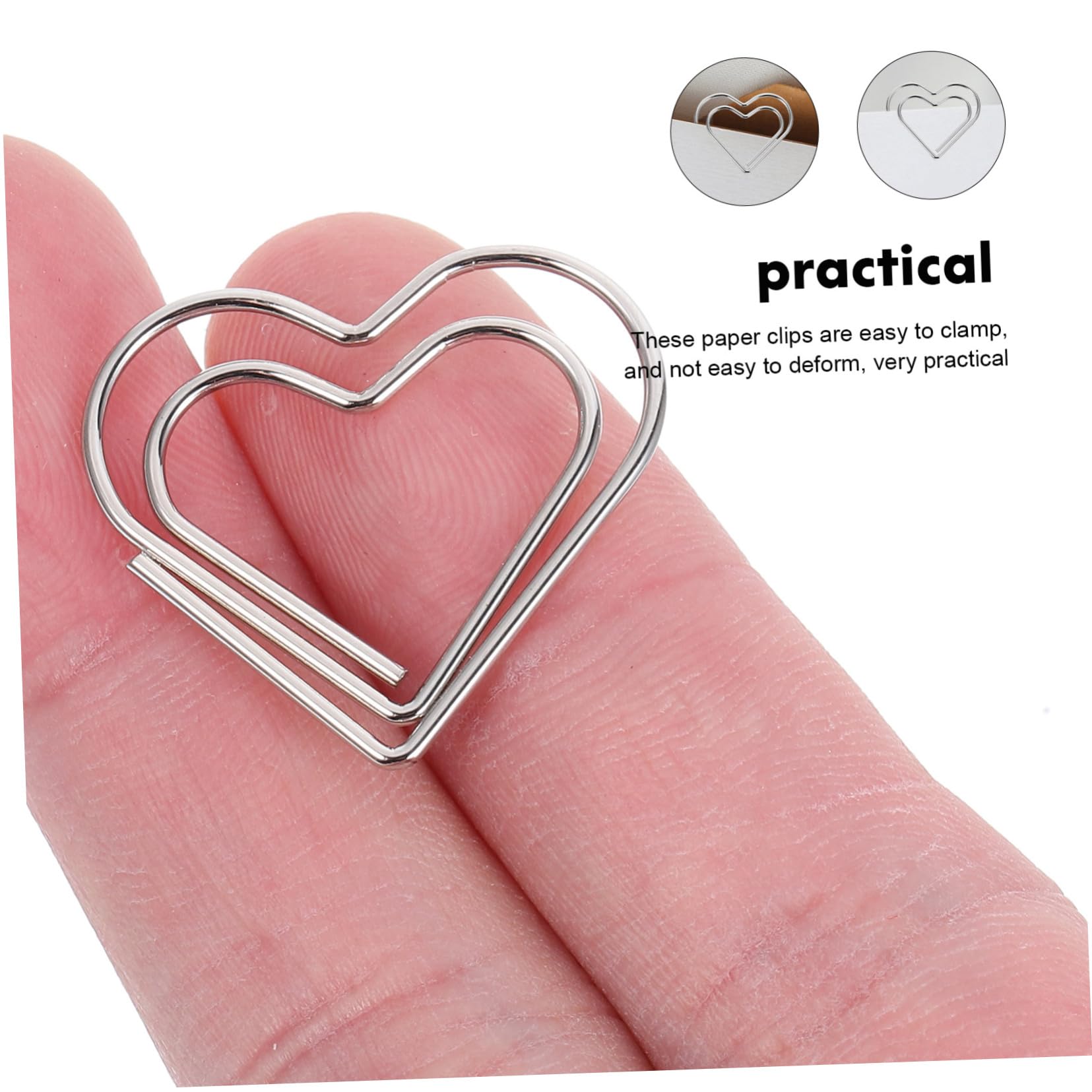 OSALADI 5 Set Graffetta Piccole Clip Di Carta A Forma Di Clip Da Ufficio Di Dimensioni Cuore Cuori Fermagli Di Carta Graffette Decorative Mini Graffette Argento Metallo 100 Pezzi * 5