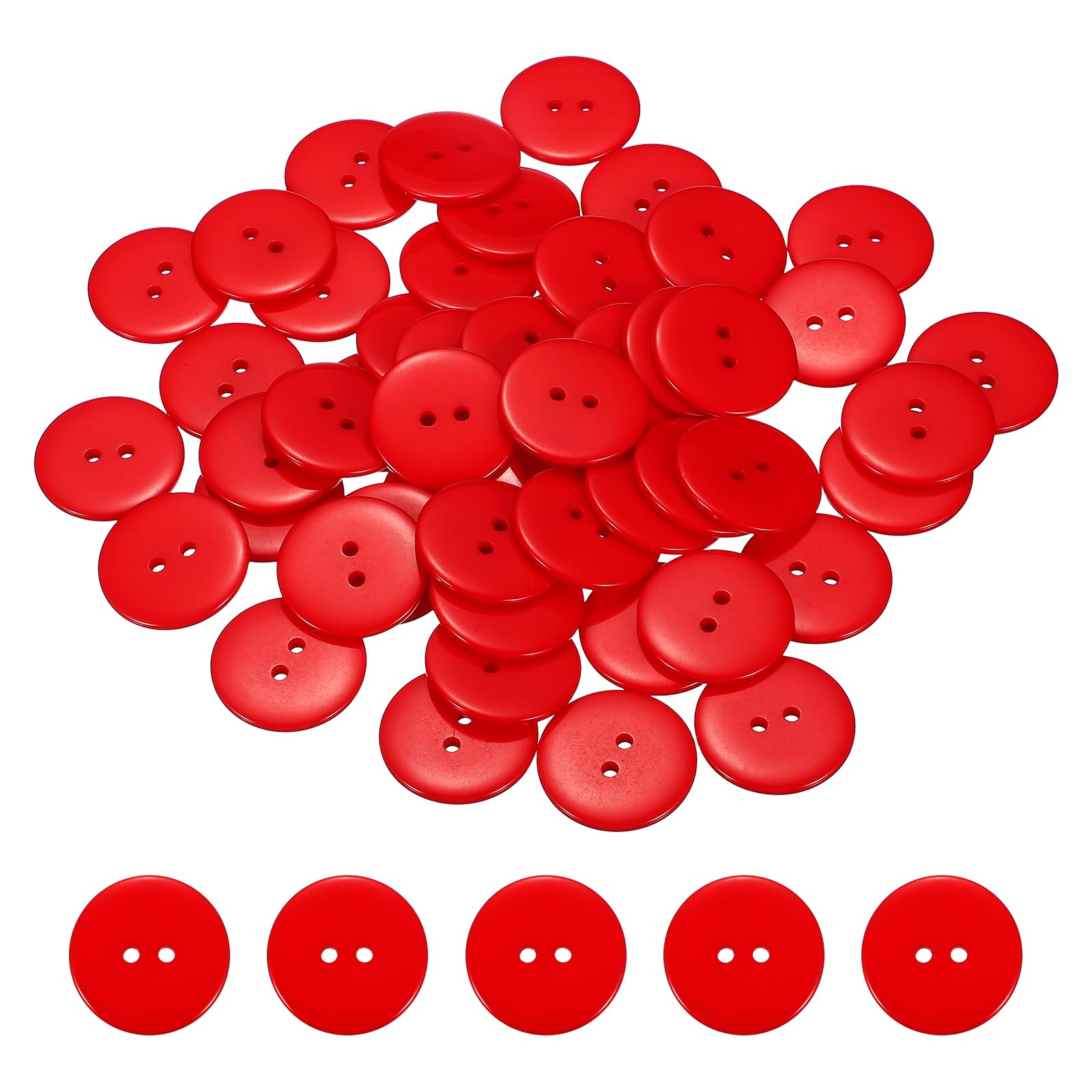 sourcing map 50pcs Resin Sewing Button, 30mm (1-3/16-inch) 2 Holes Round Craft Decorative Buttons for Coat Clothes Holiday Decoration, Red