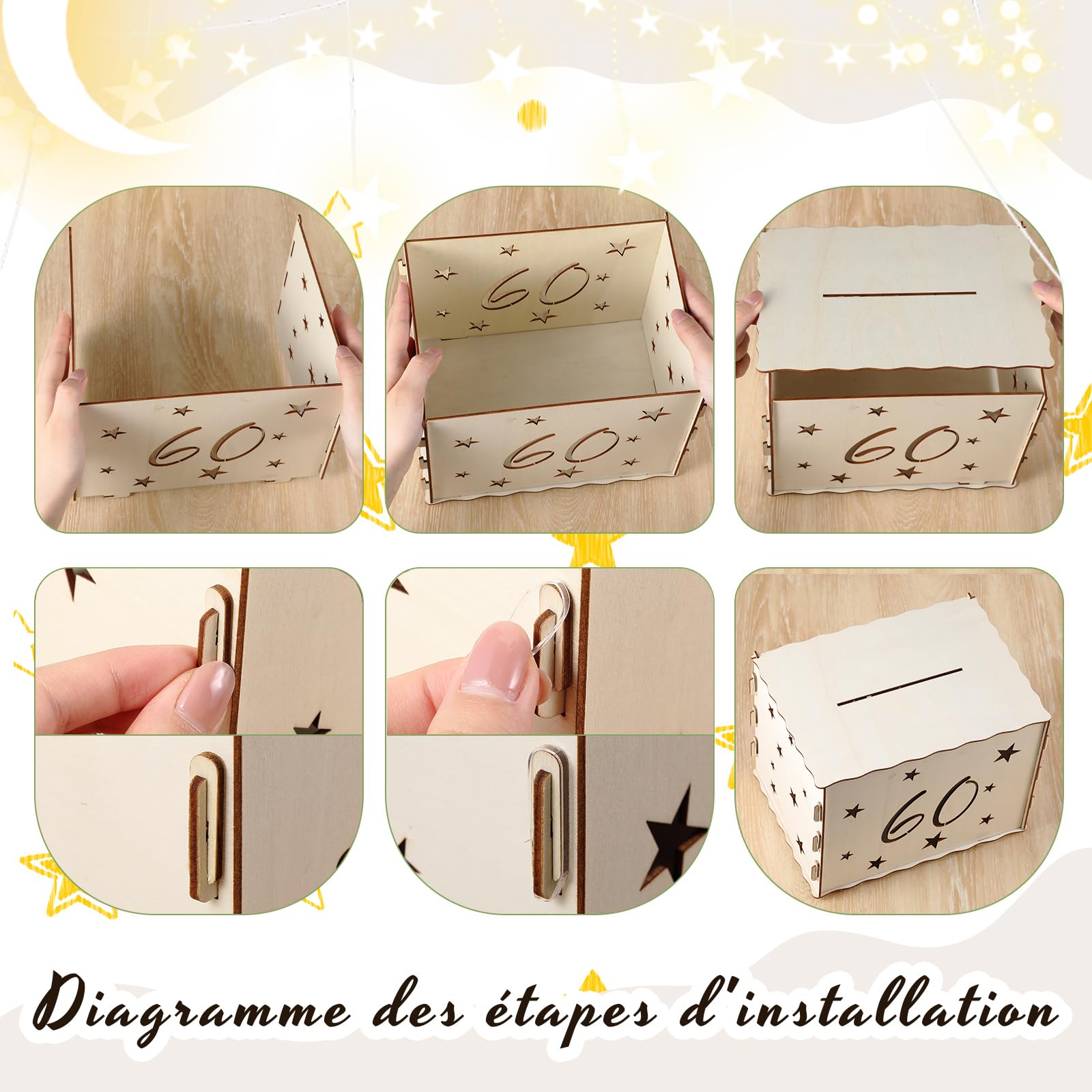 Namalu Urna di Compleanno Salvadanaio Hollow Star Decorazione Festiva Scatola Regalo Jackpot Classico in Legno per Lettere Buste Soldi(60)