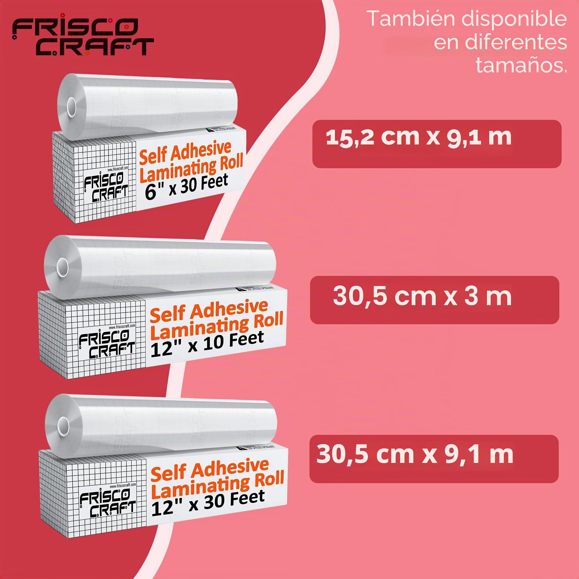 Frisco Craft Rollo de laminado autoadhesivo transparente brillante de 12 pulgadas x 30 pies | Láminas autolaminadas para calcomanías, calcomanías, fotos y más, sin sellado térmico, hojas transparentes