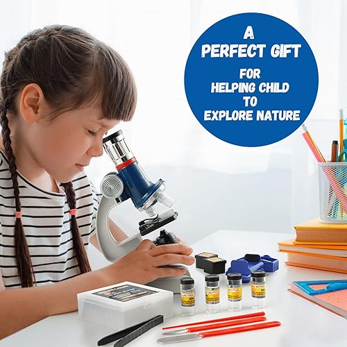 Miniatura 3 de Conjunto de kits de ciencia para niños principiantes microscopio con LED 100X 400X y 1200X incluye muestra preparada diapositivas 12pc- Juguete