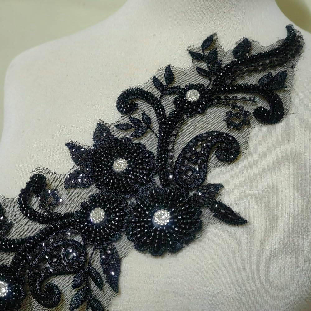3D Beaded Lace Applique Light Luxury Clothing Collar Corsage Embroidery Accessories (Rose Gold)