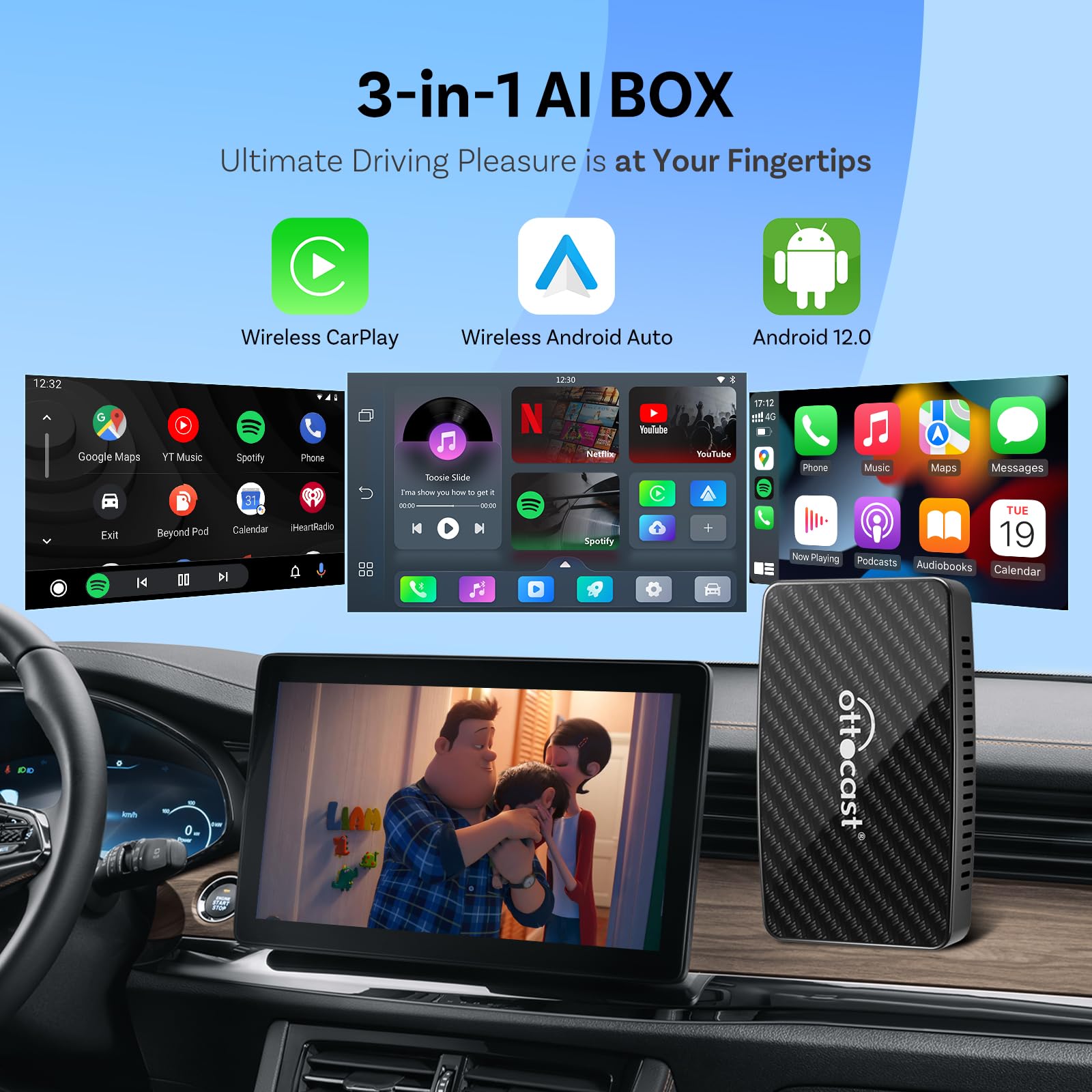 Amazon.com: OTTOCAST Play2Video Pro- Wireless CarPlay Android Auto