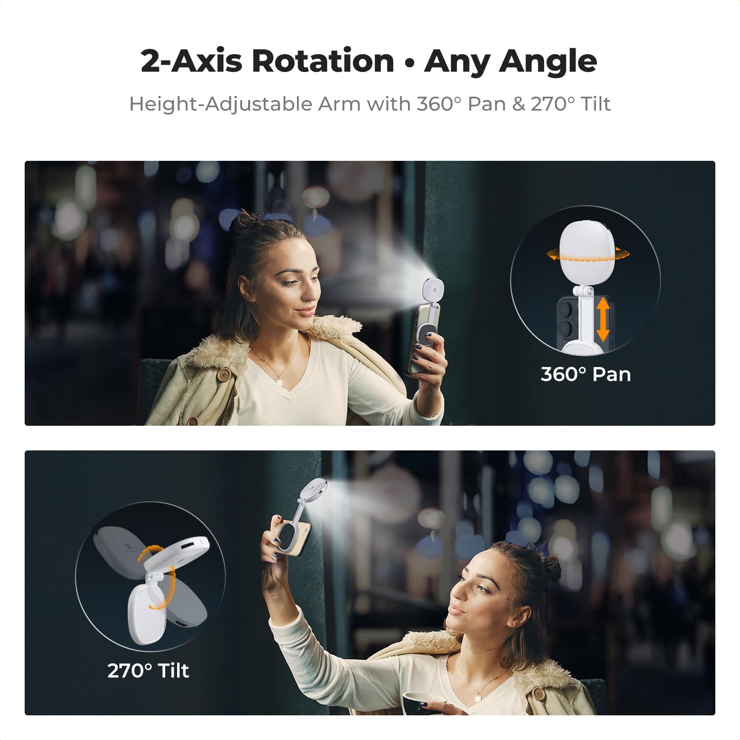 K&F CONCEPT 360° Magnetische Selfie Licht mit Spiegel 900mah Akku,Weiß | 673lux Handy Ringlicht kompatibel mit iPhone Magsafe/Android, LED Selfie Ring Fülllicht für Selfies /Make up/Fotografie