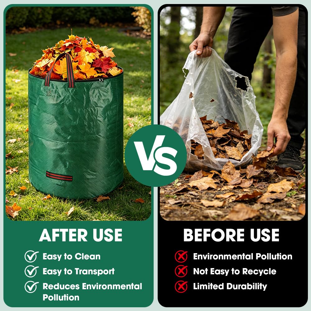 3 sacos de basura de jardín, 120 L, con tapa y asas, bolsas de basura de jardín, estables para residuos de jardín, bolsas de corte verde para césped, hojas, setos, residuos de jardín