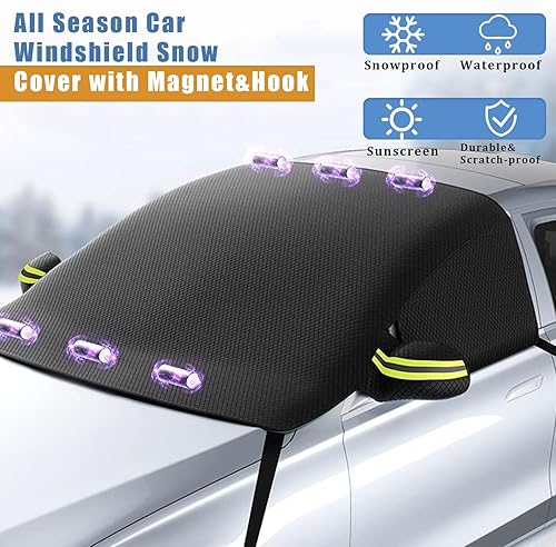 Miniatura 4 de Smeyta Cubierta de nieve para parabrisas de automóvil, cubierta de nieve para parabrisas, cubierta de nieve con ventana lateral y protector de