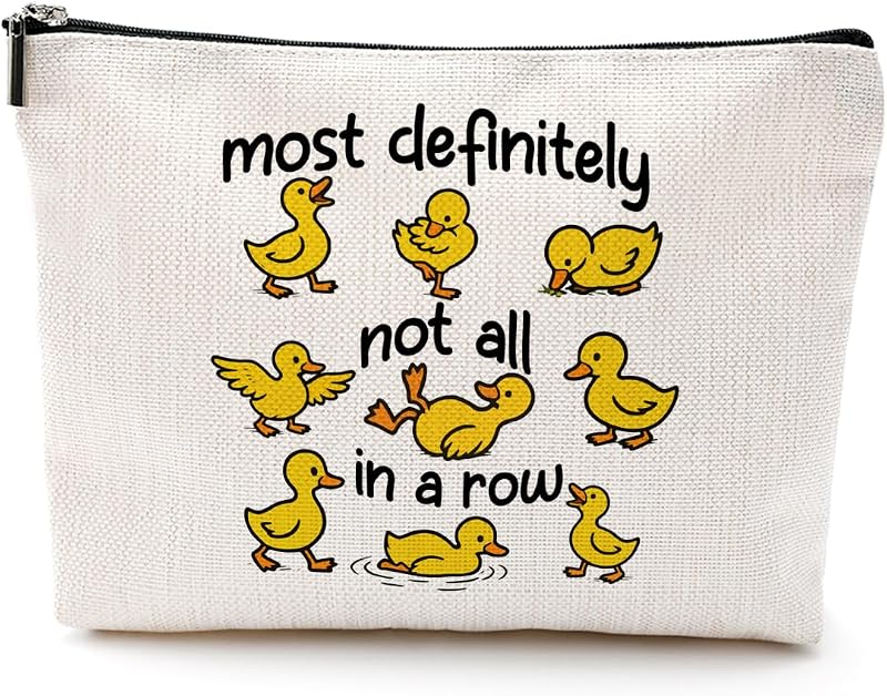 Necessaire de maquiagem EEooooX com estampa de patos Funny Ducks 0724, algodão e linho, zíper, 20,07 cm x 17,78 cm x 17,78 cm