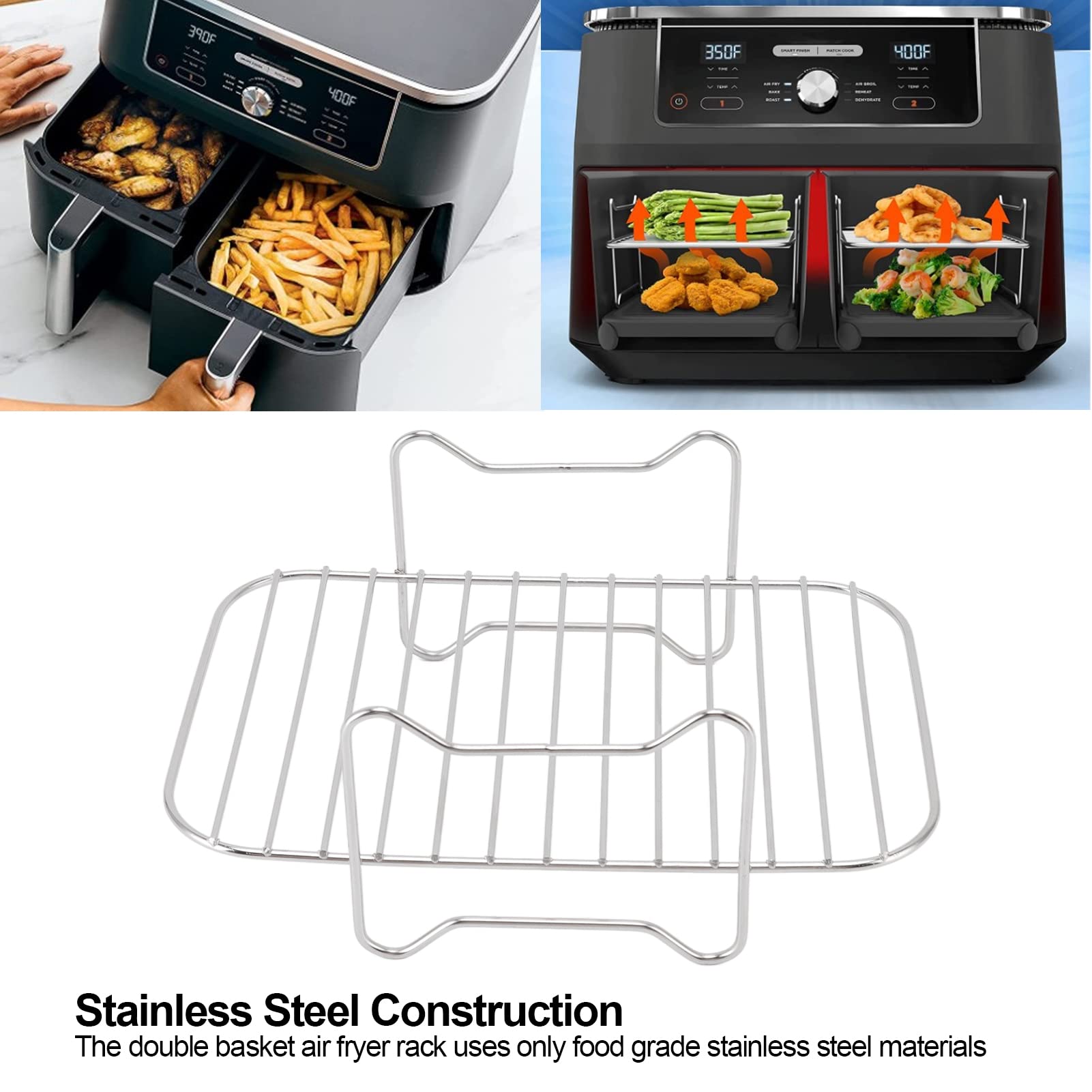 OUKENS Air Fryer Rack for Ninja Dual Air Fryer,Stainless Steel Air Fryer Rack Multi-Layer Dehydrator Rack Toast Rack Air Fryer Accessories for Ninja Foodi DZ201/401