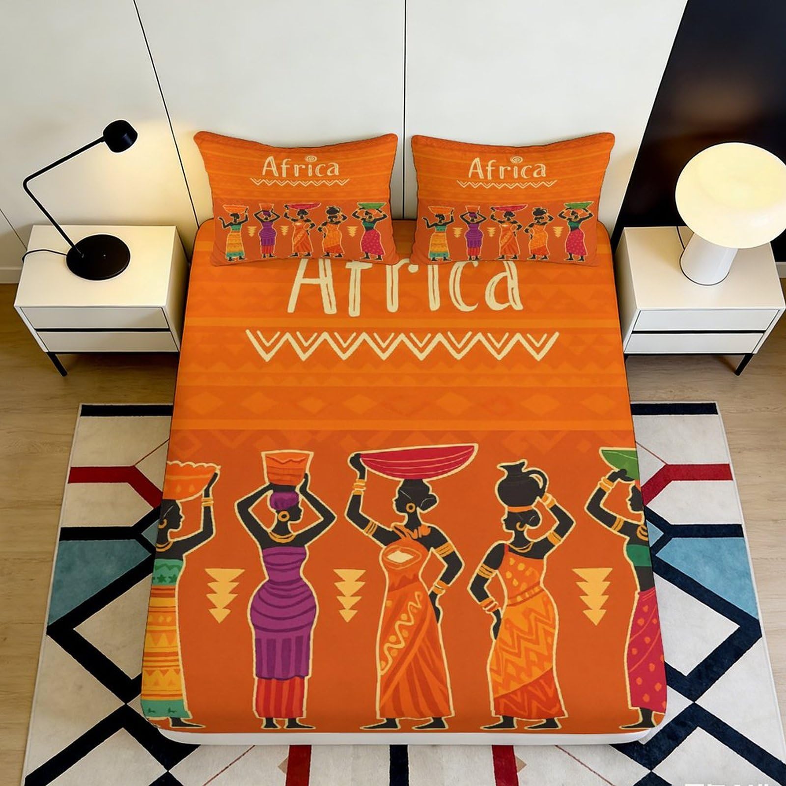 Uynsixtme Style-5 3D Printed African Style Fitted Sheet Microfiber Deep Pocket Non-Slip Bedroom Bedding Set Ethnic Mattress Fitted Cover For Home Use 90X200x25cm